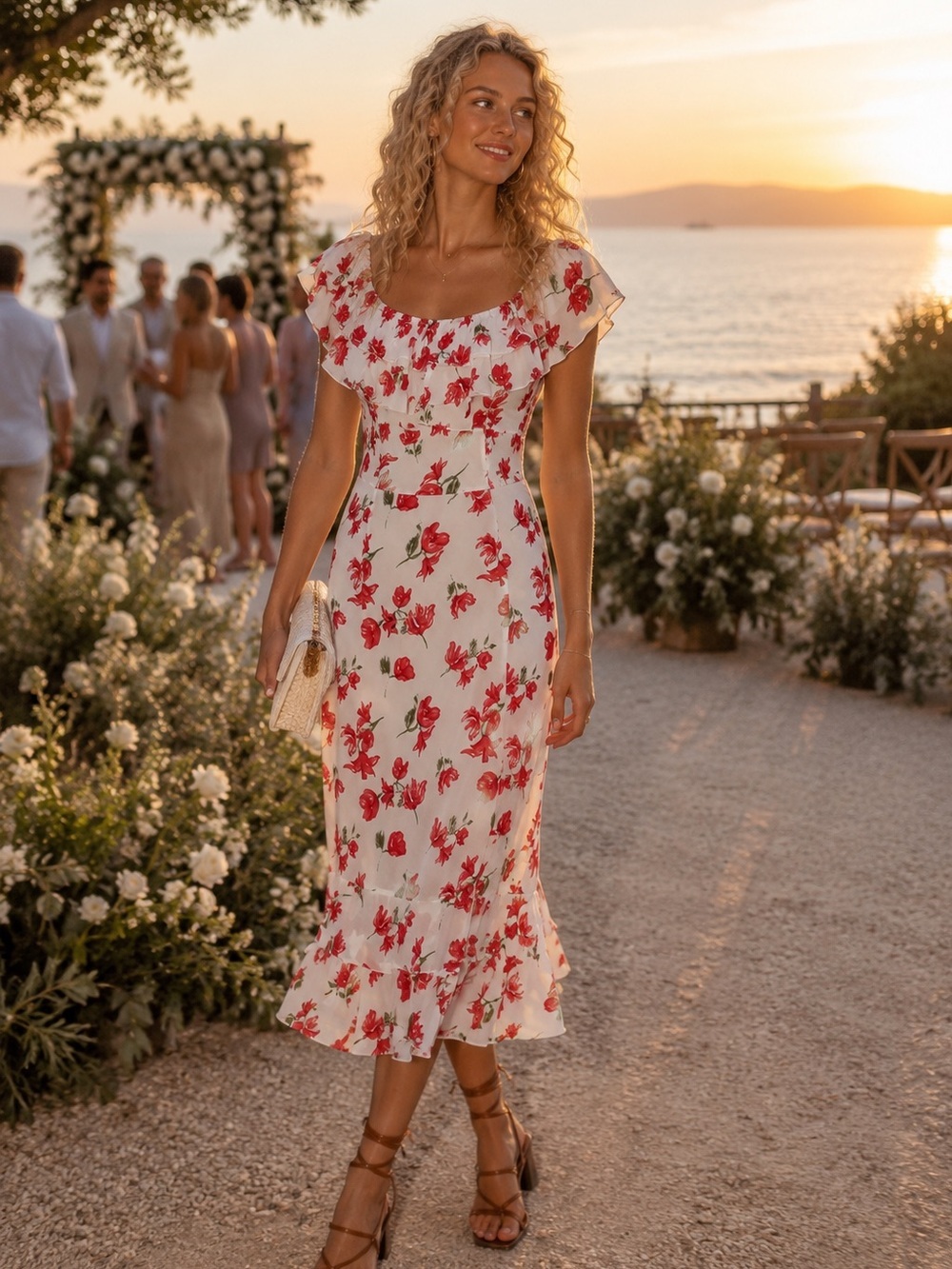SYNDS x Revolve Floral Midi Ruffle Cocktail Dress Sz S